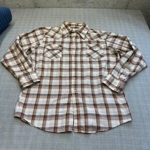 Vintage Big Mac Western Shirt XXL JC Penney Plaid‎ Pearl Snap Brown 70s Style
